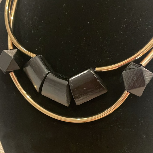 Vintage GVS Gold Black Wooden Double Strand Choker Collar Statement Necklace - Picture 2 of 4
